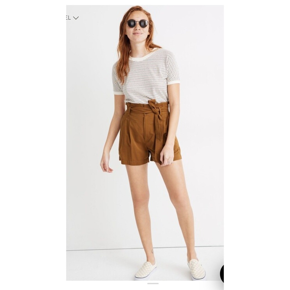 Madewell Paperbag Waist Tie‎ Shorts Brown Cotton Linen Blend Size 10